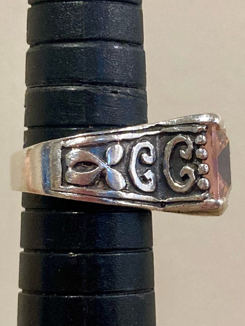 Silver Tone Statement Ring with Square Pink Gemstone • Size 6.25 - Picture 9 of 13